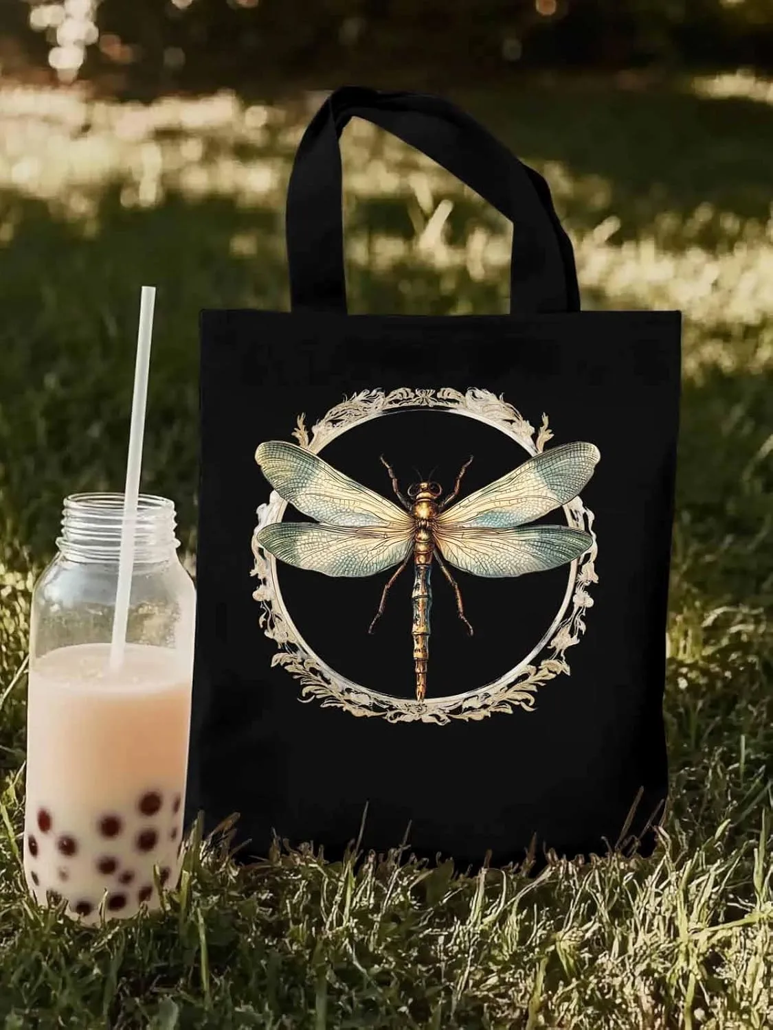 Canvas Tote Bag, Mid Century Dragonfly patterned Canvas Tote Handbags for Women Shoulder Bag,