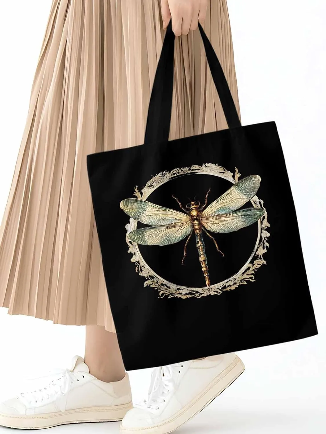 Canvas Tote Bag, Mid Century Dragonfly patterned Canvas Tote Handbags for Women Shoulder Bag,