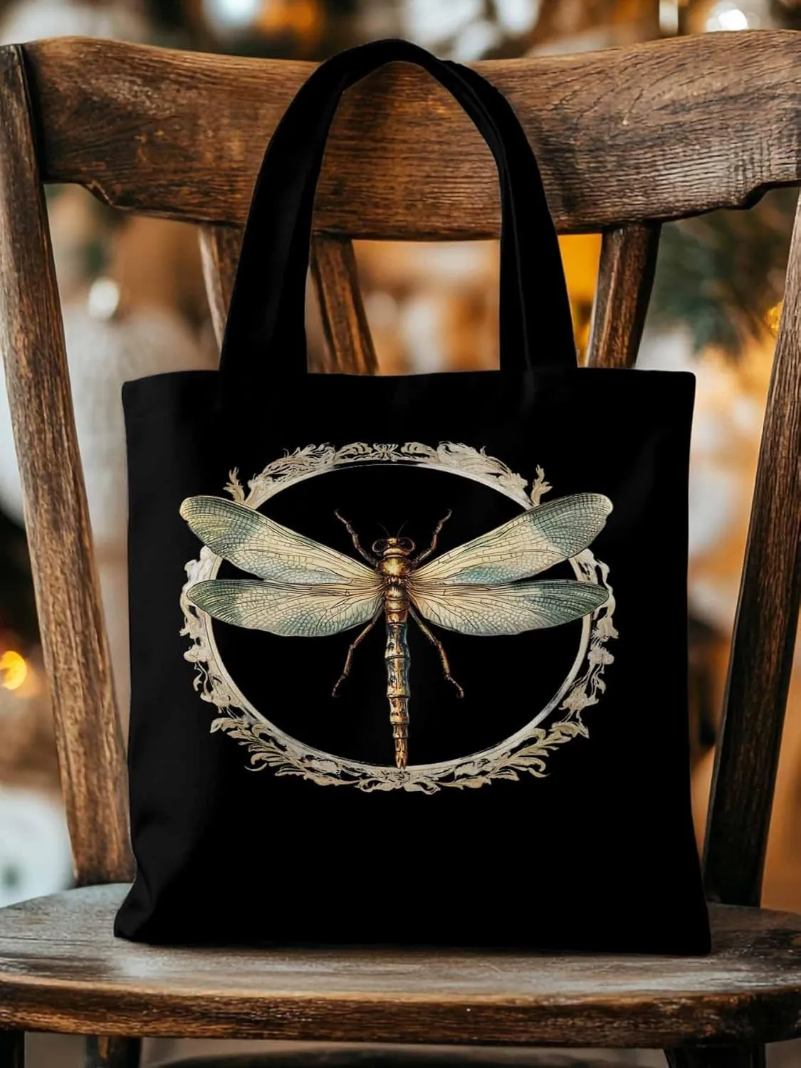 Canvas Tote Bag, Mid Century Dragonfly patterned Canvas Tote Handbags for Women Shoulder Bag,