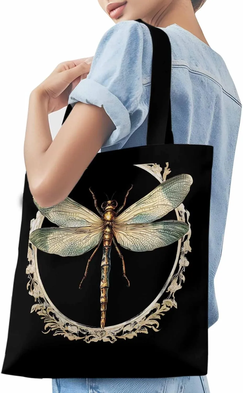 Canvas Tote Bag, Mid Century Dragonfly patterned Canvas Tote Handbags for Women Shoulder Bag,