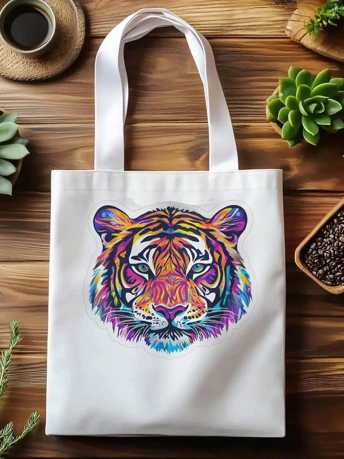 Canvas Tote Bag, Ombre Watercolor Tiger Print patterned Canvas Tote Handbags for Women Shoulder Bag,