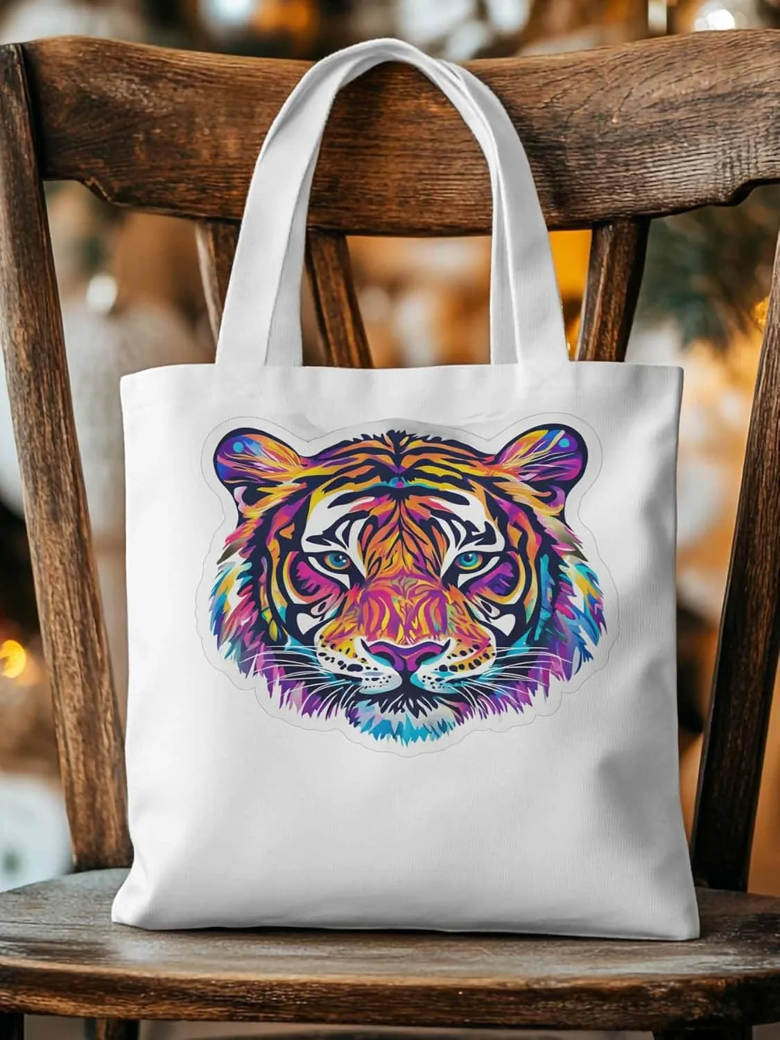 Canvas Tote Bag, Ombre Watercolor Tiger Print patterned Canvas Tote Handbags for Women Shoulder Bag,