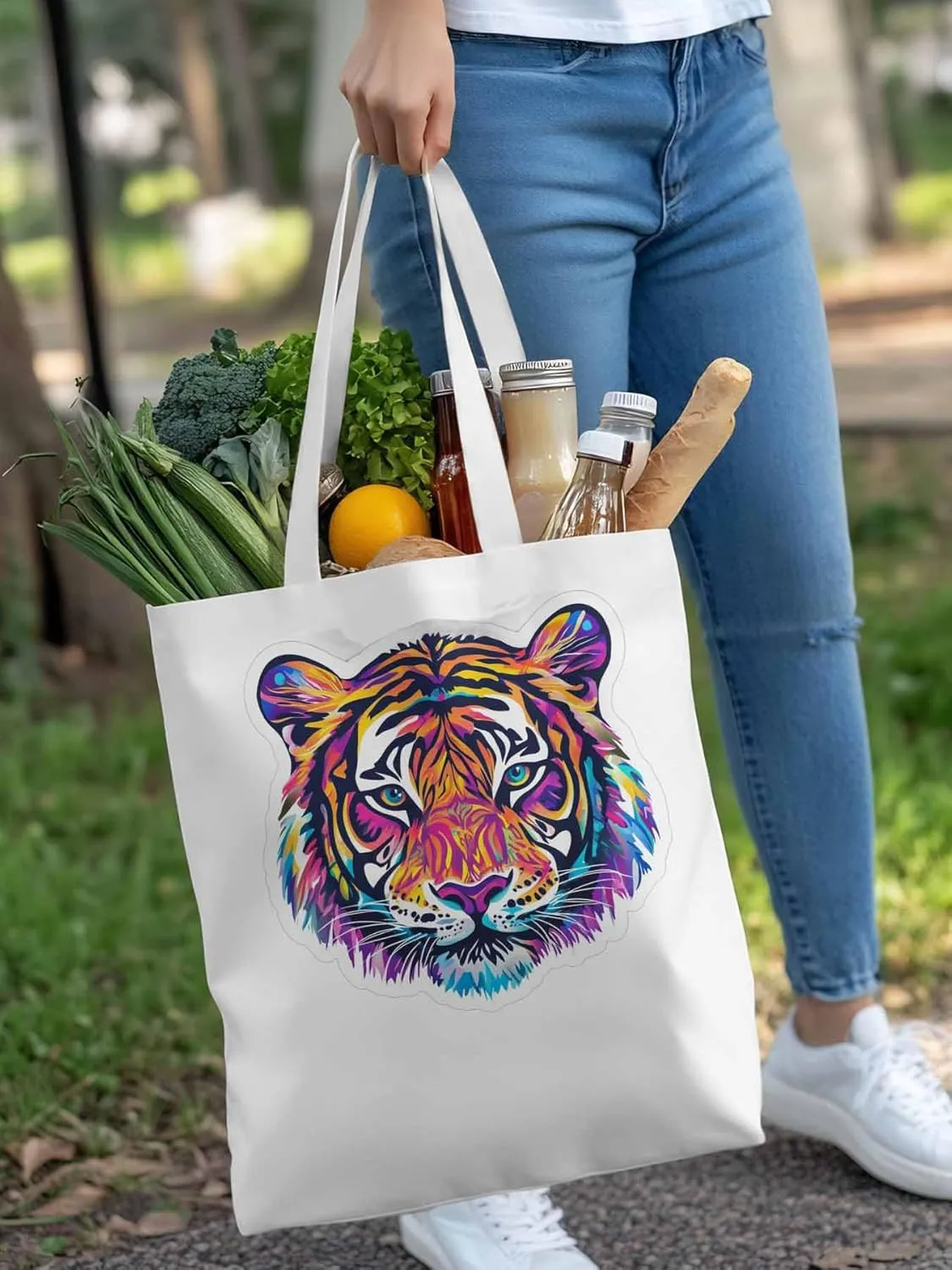 Canvas Tote Bag, Ombre Watercolor Tiger Print patterned Canvas Tote Handbags for Women Shoulder Bag,