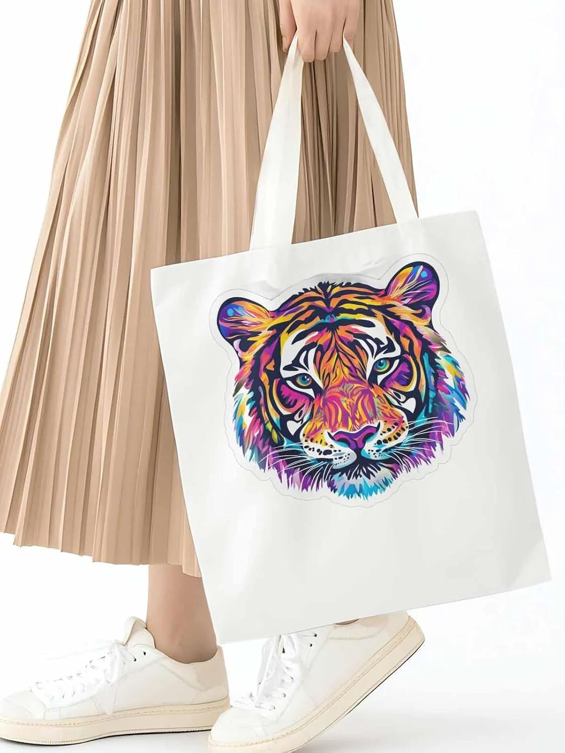 Canvas Tote Bag, Ombre Watercolor Tiger Print patterned Canvas Tote Handbags for Women Shoulder Bag,