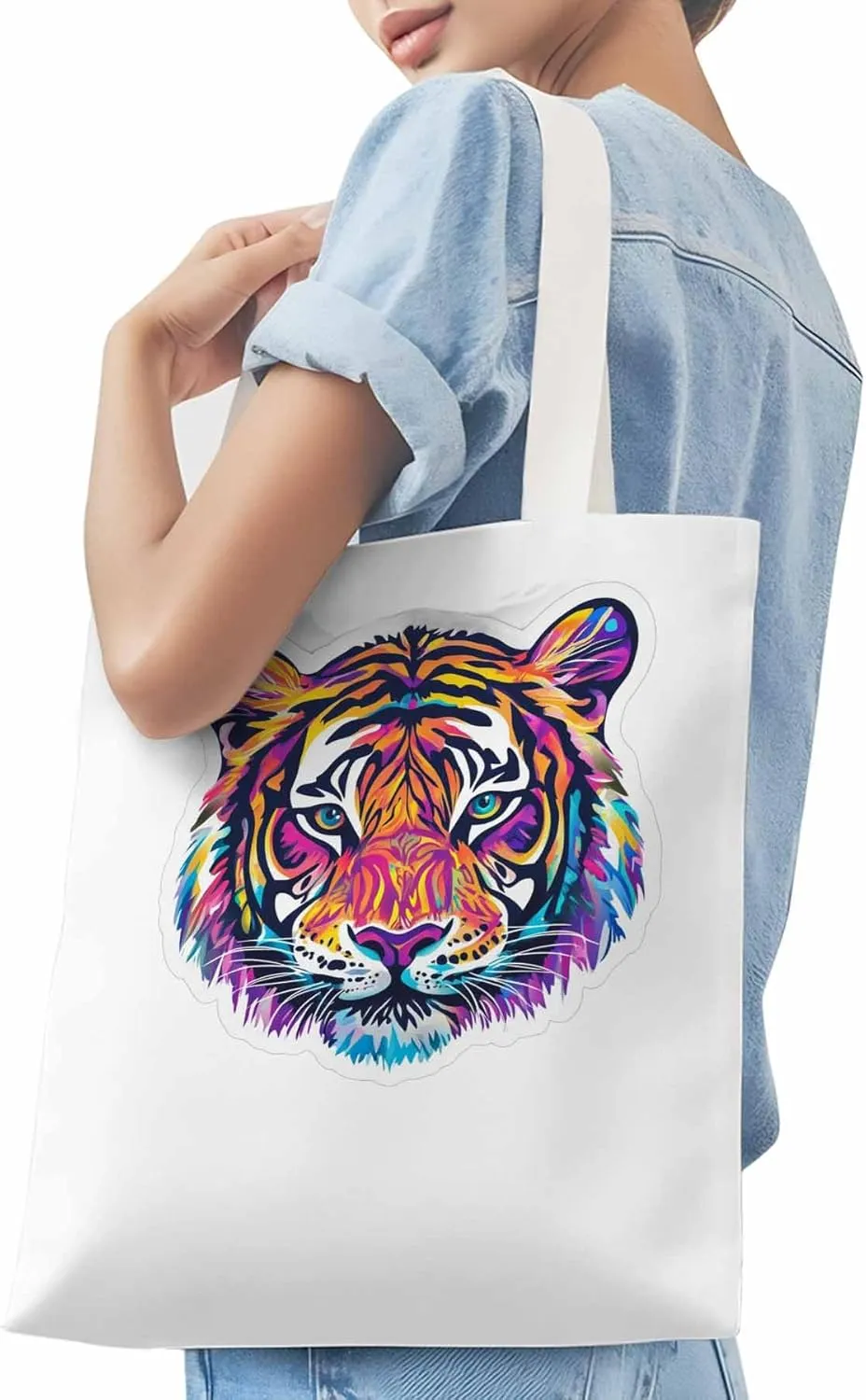 Canvas Tote Bag, Ombre Watercolor Tiger Print patterned Canvas Tote Handbags for Women Shoulder Bag,