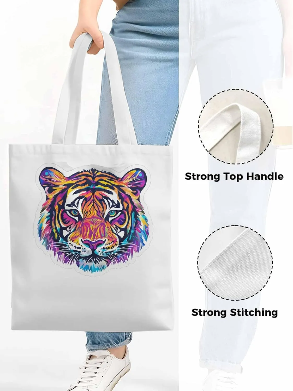 Canvas Tote Bag, Ombre Watercolor Tiger Print patterned Canvas Tote Handbags for Women Shoulder Bag,