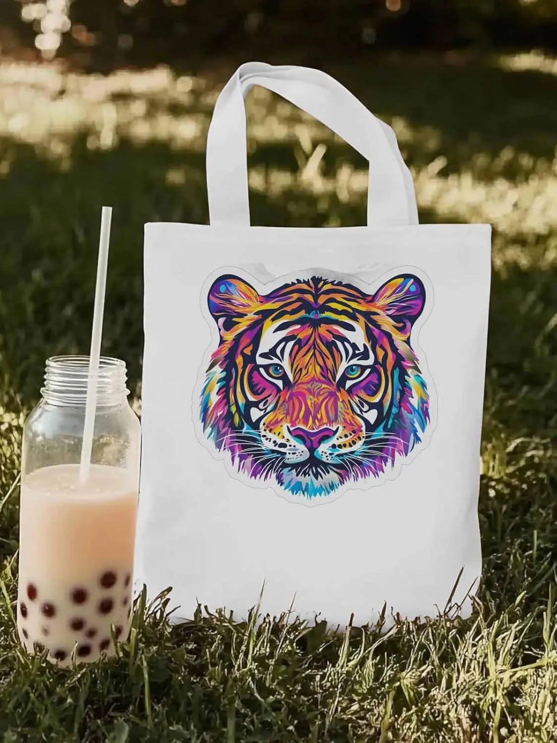 Canvas Tote Bag, Ombre Watercolor Tiger Print patterned Canvas Tote Handbags for Women Shoulder Bag,