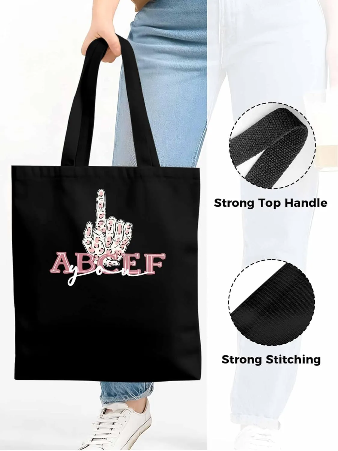 Canvas Tote Bag, Pink Hands Print patterned Canvas Tote Handbags for Women Shoulder Bag,