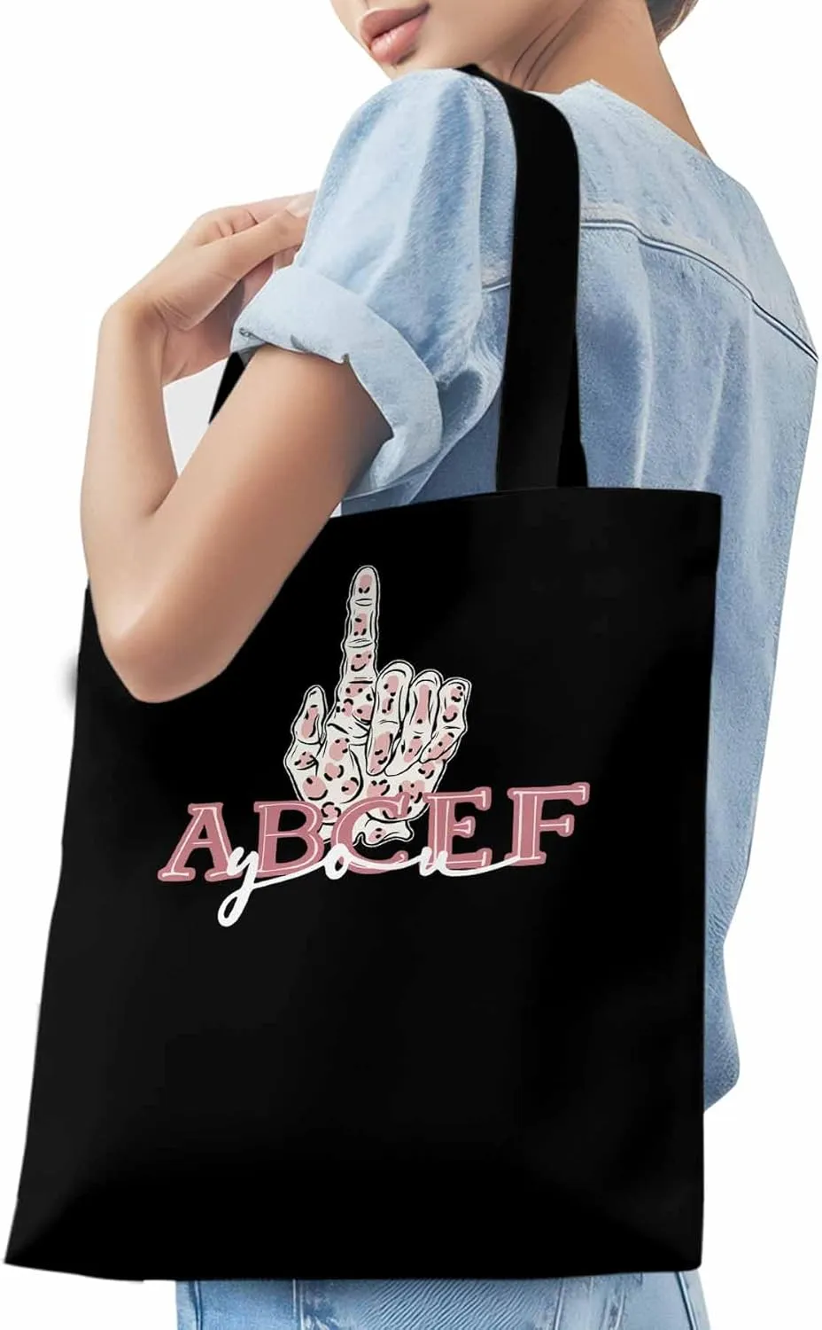 Canvas Tote Bag, Pink Hands Print patterned Canvas Tote Handbags for Women Shoulder Bag,