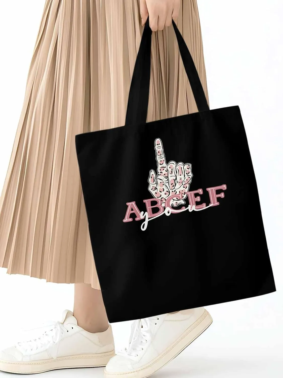 Canvas Tote Bag, Pink Hands Print patterned Canvas Tote Handbags for Women Shoulder Bag,