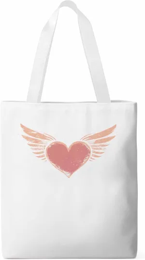 Canvas Tote Bag, Pink Heart Love Orange Wings patterned Canvas Tote Handbags for Women Shoulder Bag,