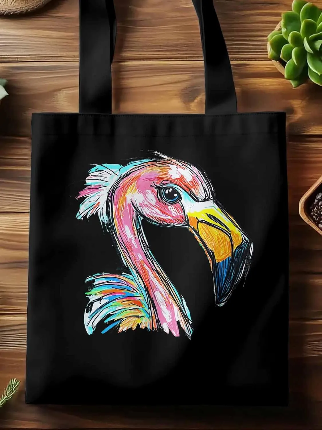 Canvas Tote Bag, Pink Painting Flamingo Aesthetic Canvas Tote Handbags for Women Shoulder Bag