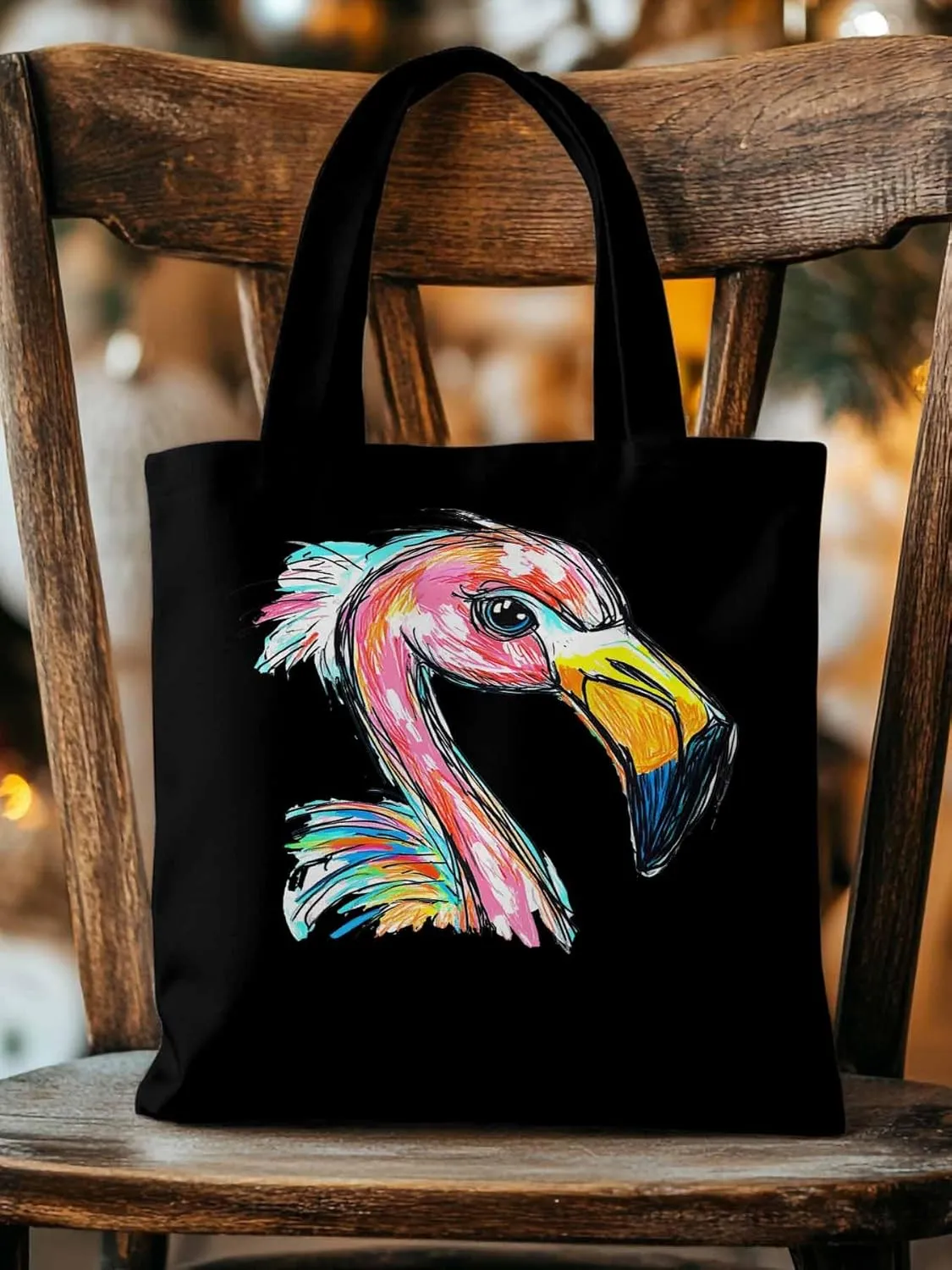 Canvas Tote Bag, Pink Painting Flamingo Aesthetic Canvas Tote Handbags for Women Shoulder Bag