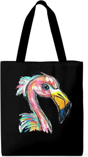 Canvas Tote Bag, Pink Painting Flamingo Aesthetic Canvas Tote Handbags for Women Shoulder Bag