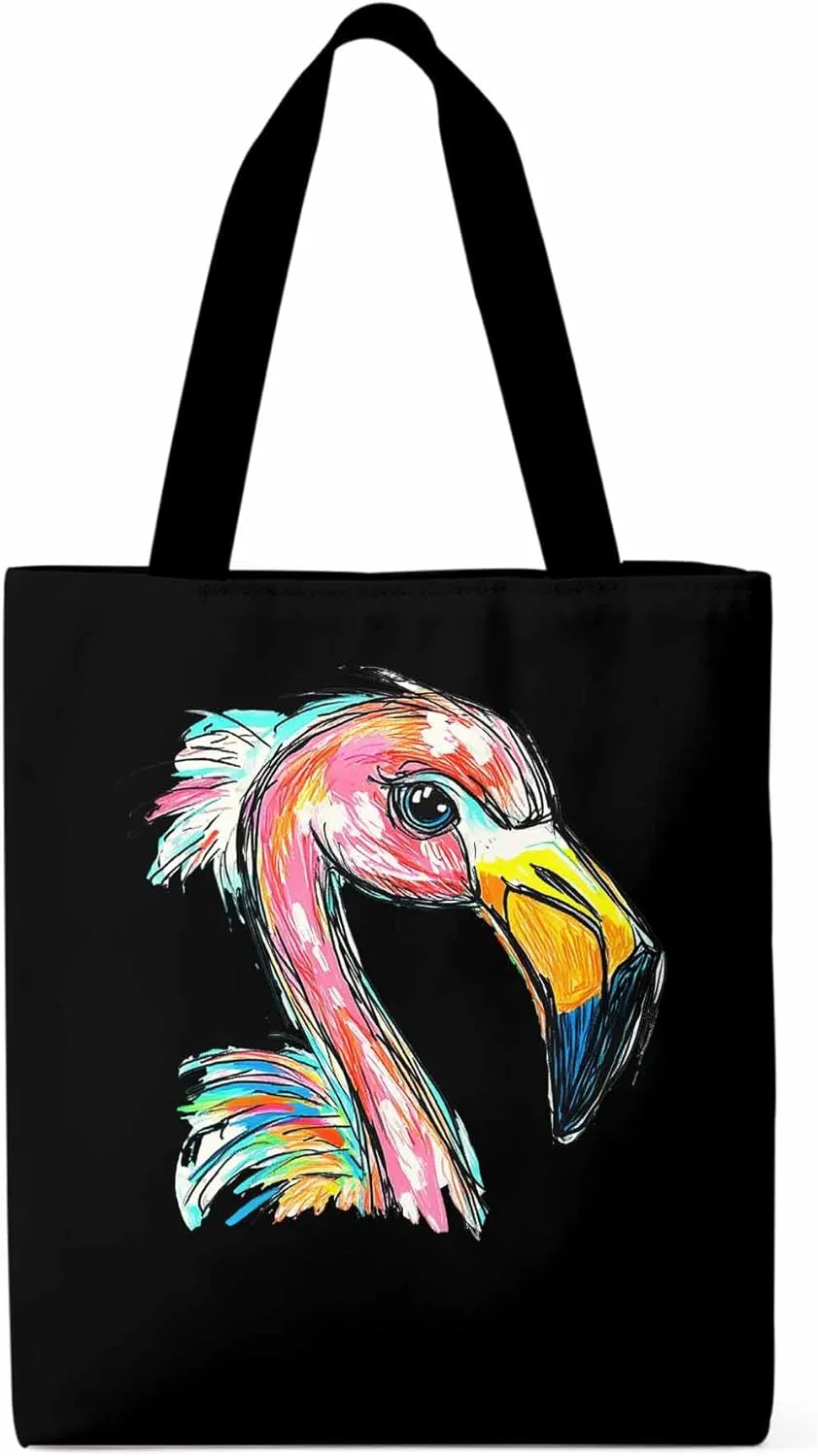 Canvas Tote Bag, Pink Painting Flamingo Aesthetic Canvas Tote Handbags for Women Shoulder Bag
