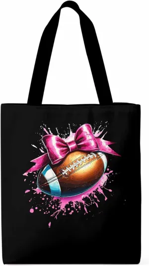 Canvas Tote Bag, Pink Splashing Football Bow Aesthetic Canvas Tote Handbags for Women Shoulder Bag