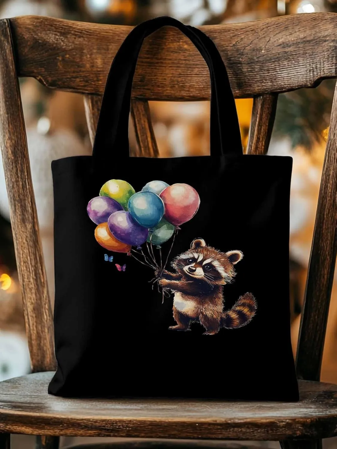 Canvas Tote Bag, Raccoon Balloon Colorful Art patterned Canvas Tote Handbags for Women Shoulder Bag,
