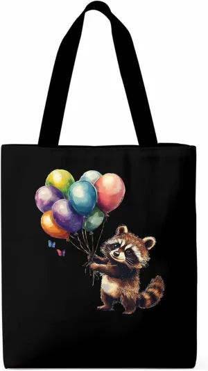 Canvas Tote Bag, Raccoon Balloon Colorful Art patterned Canvas Tote Handbags for Women Shoulder Bag,