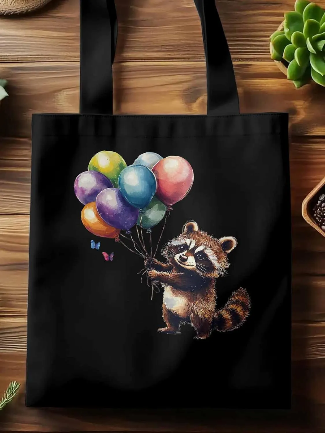 Canvas Tote Bag, Raccoon Balloon Colorful Art patterned Canvas Tote Handbags for Women Shoulder Bag,