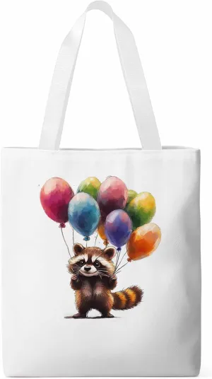 Canvas Tote Bag, Raccoon Balloon Colorful patterned Canvas Tote Handbags for Women Shoulder Bag,