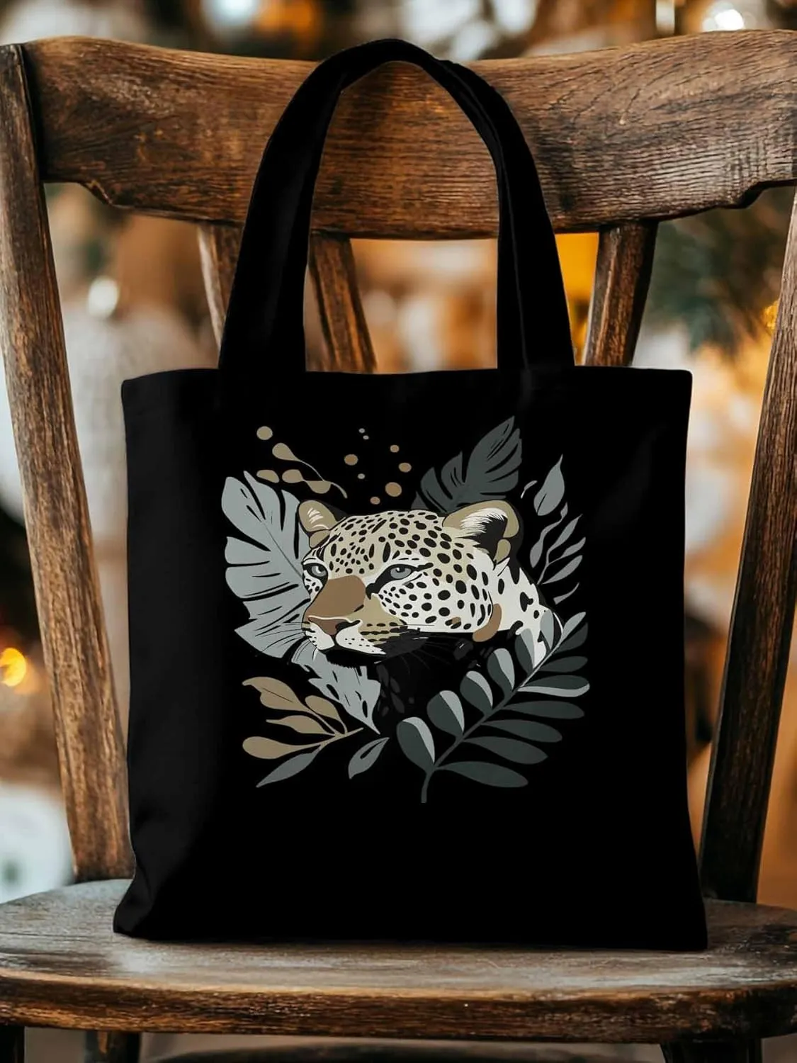 Canvas Tote Bag, Retro Tropical Jaguars patterned Canvas Tote Handbags for Women Shoulder Bag,