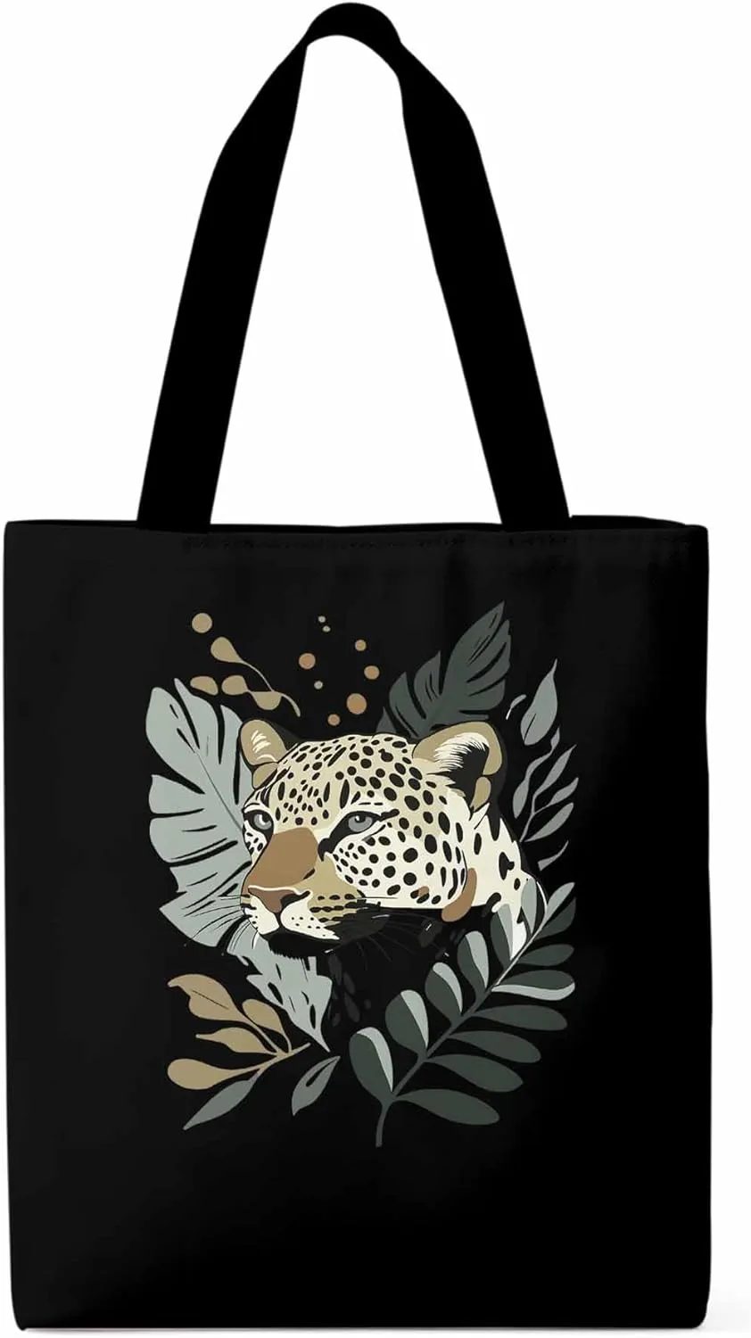 Canvas Tote Bag, Retro Tropical Jaguars patterned Canvas Tote Handbags for Women Shoulder Bag,