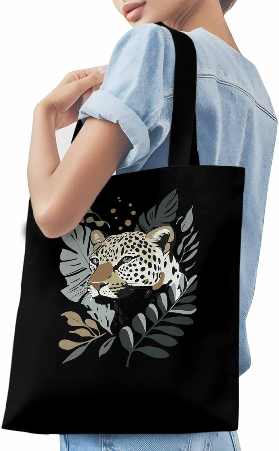 Canvas Tote Bag, Retro Tropical Jaguars patterned Canvas Tote Handbags for Women Shoulder Bag,