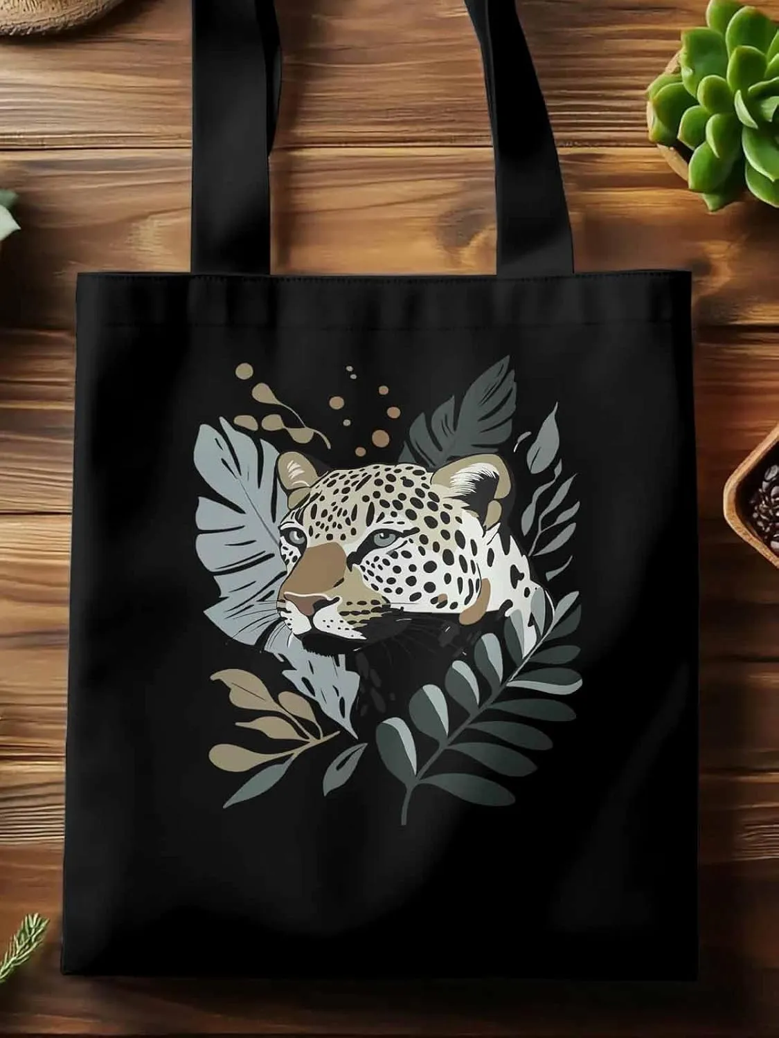 Canvas Tote Bag, Retro Tropical Jaguars patterned Canvas Tote Handbags for Women Shoulder Bag,