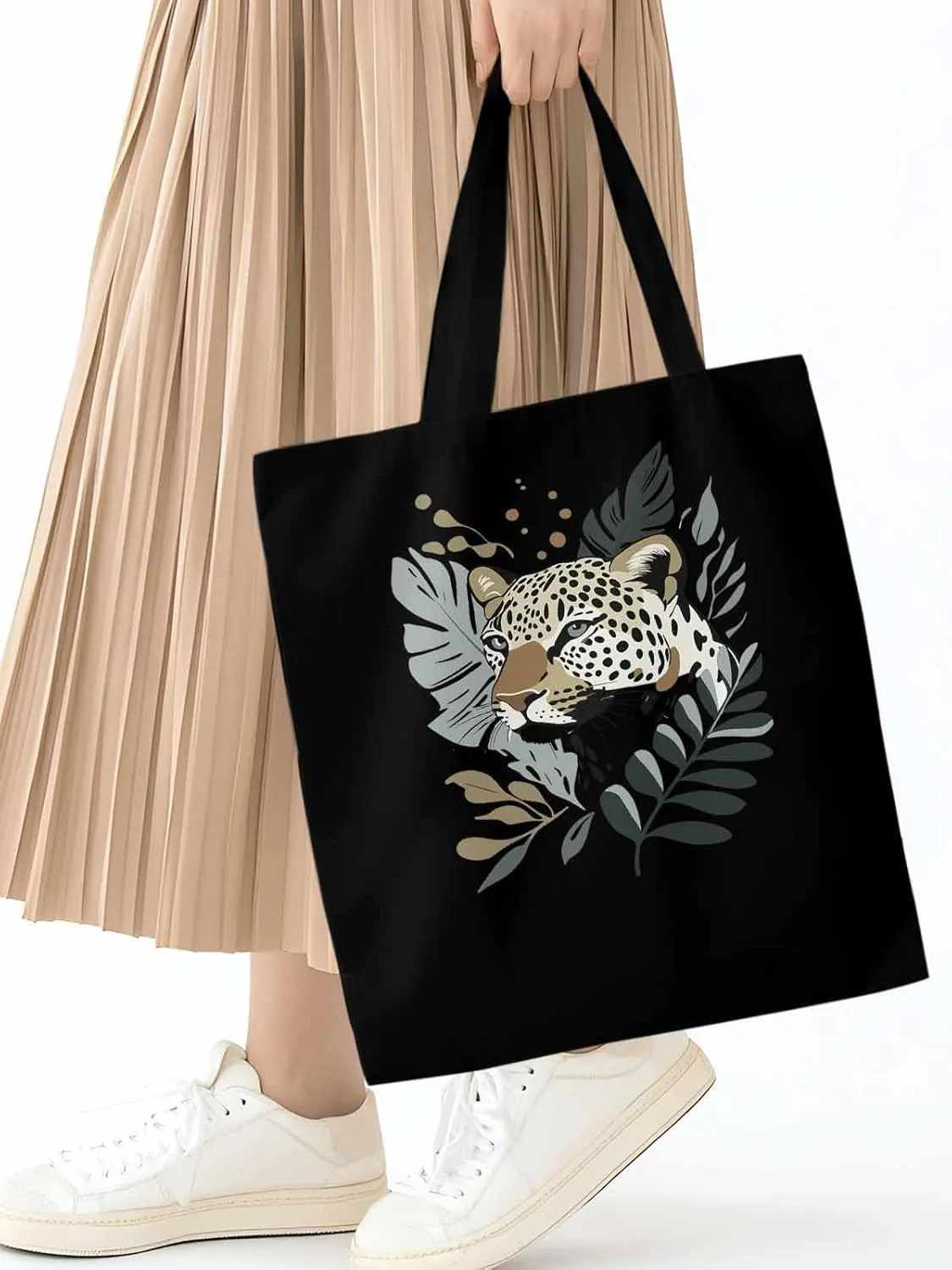 Canvas Tote Bag, Retro Tropical Jaguars patterned Canvas Tote Handbags for Women Shoulder Bag,