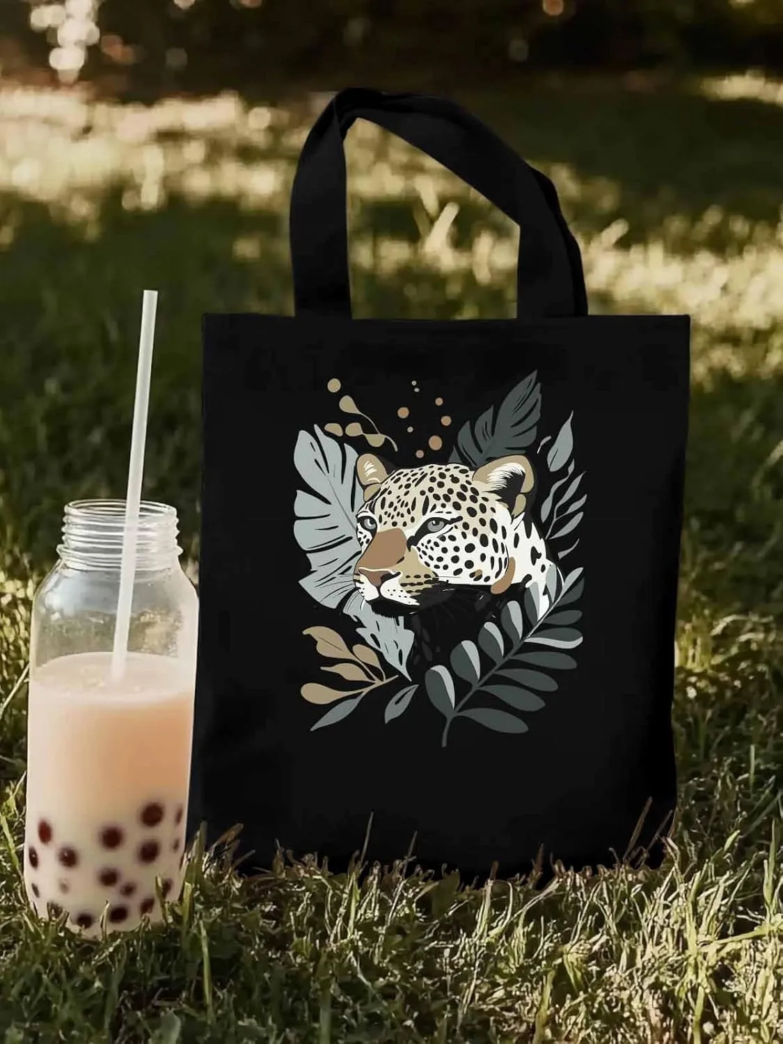 Canvas Tote Bag, Retro Tropical Jaguars patterned Canvas Tote Handbags for Women Shoulder Bag,