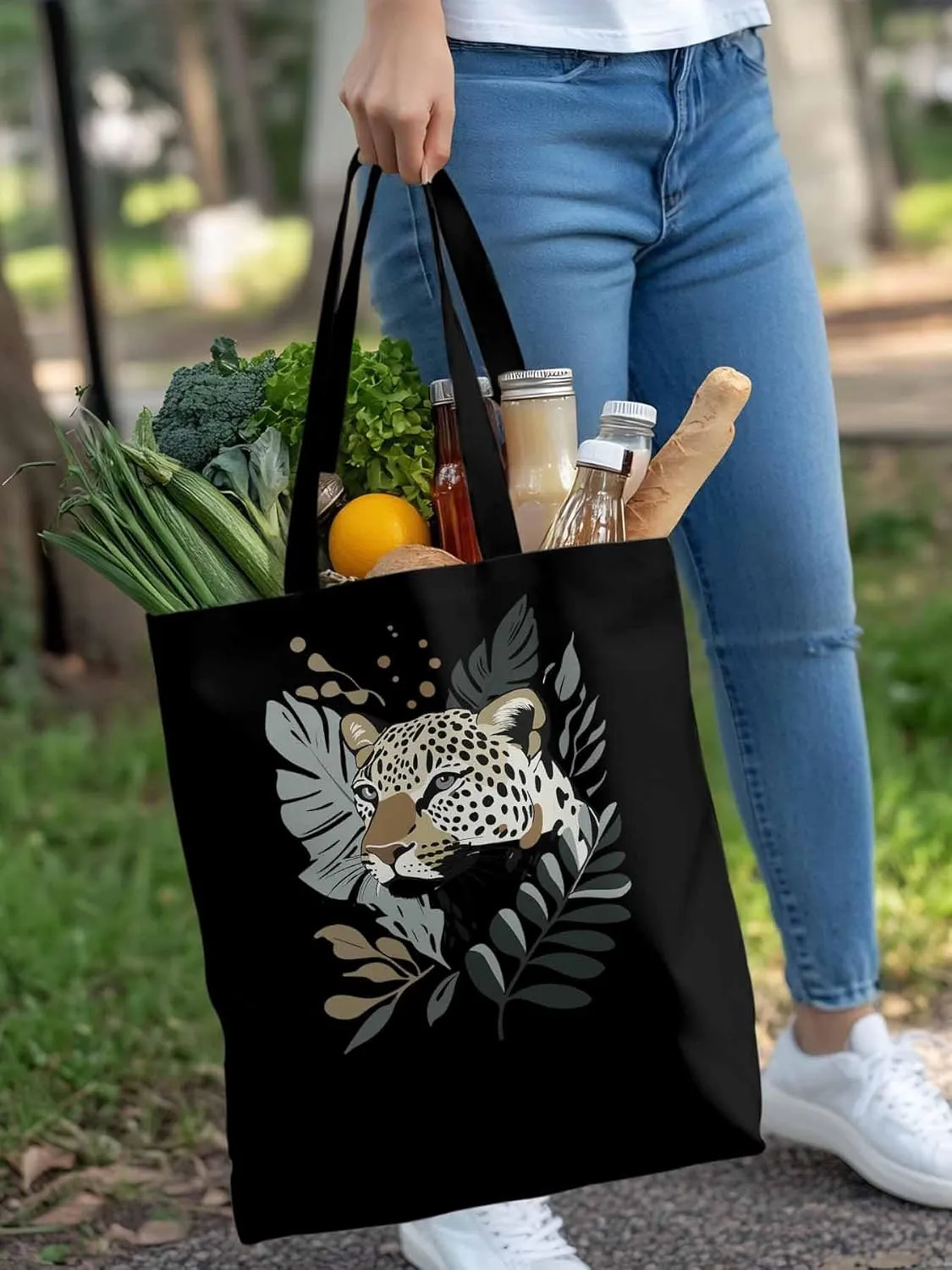 Canvas Tote Bag, Retro Tropical Jaguars patterned Canvas Tote Handbags for Women Shoulder Bag,