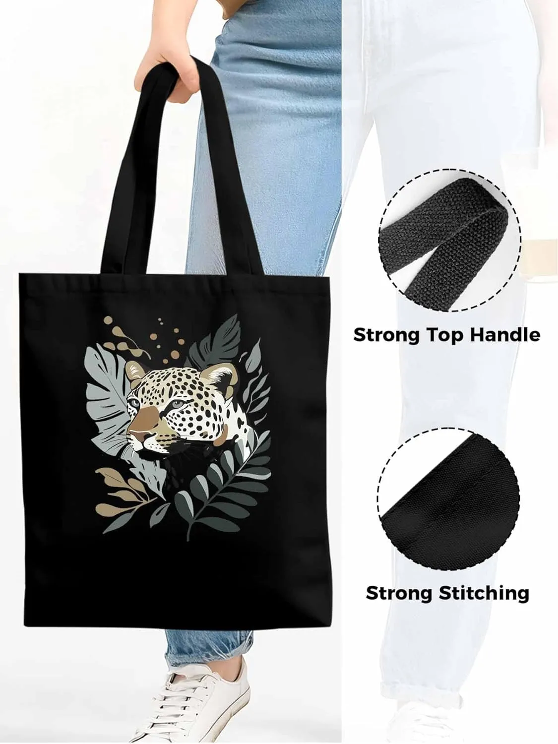 Canvas Tote Bag, Retro Tropical Jaguars patterned Canvas Tote Handbags for Women Shoulder Bag,