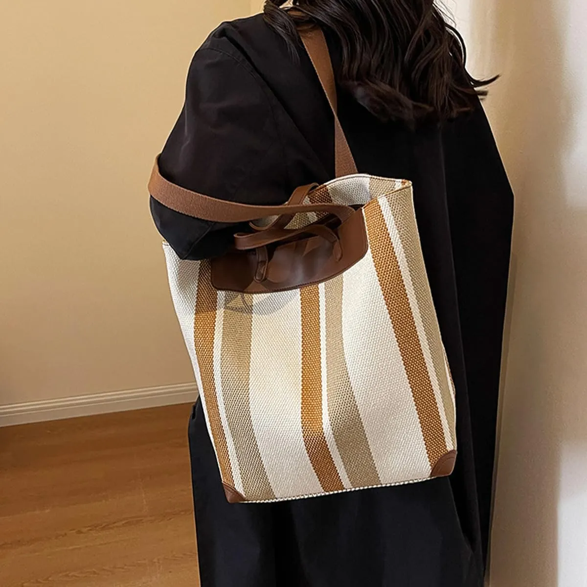 Canvas Tote Bag Tote Bag For Women Tote Bag With Zipper Work Bags For Women Casual Stripes Handbags For Women