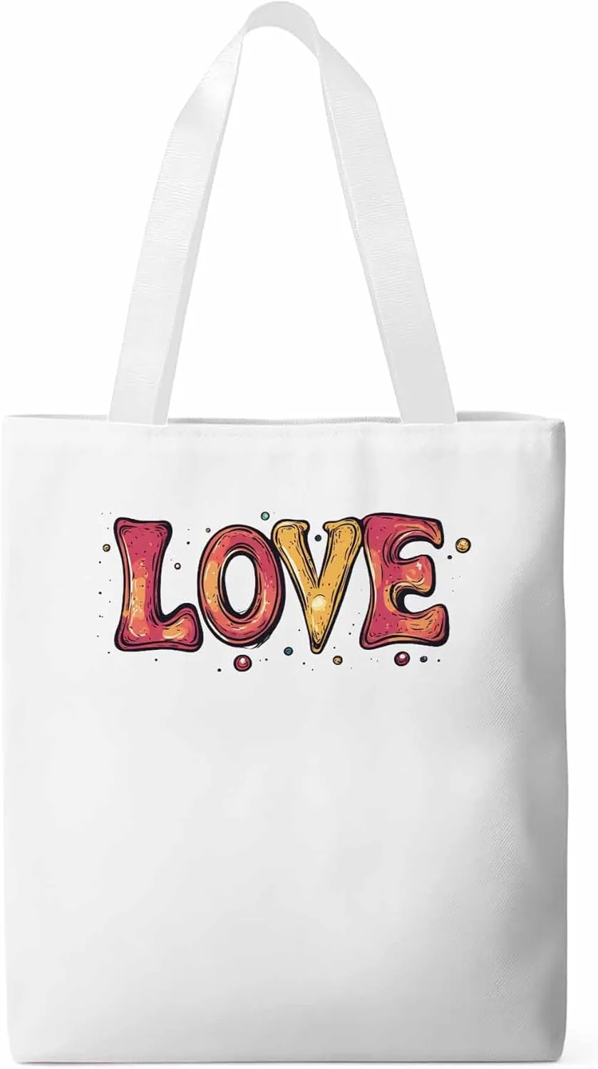 Canvas Tote Bag, Valentine Love Orange patterned Canvas Tote Handbags for Women Shoulder Bag,