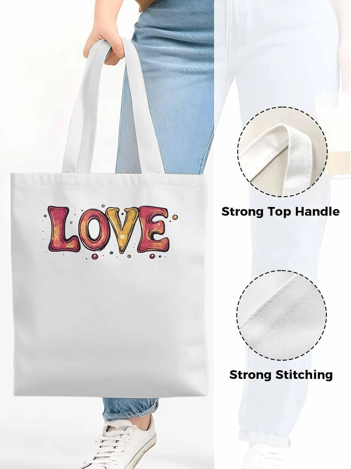 Canvas Tote Bag, Valentine Love Orange patterned Canvas Tote Handbags for Women Shoulder Bag,