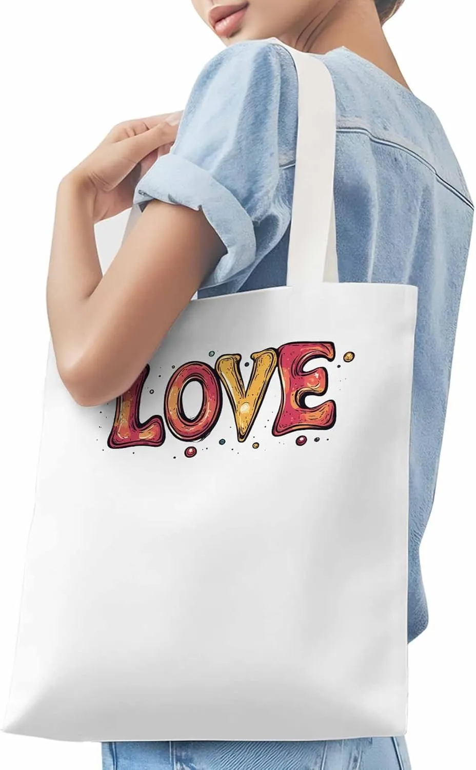 Canvas Tote Bag, Valentine Love Orange patterned Canvas Tote Handbags for Women Shoulder Bag,