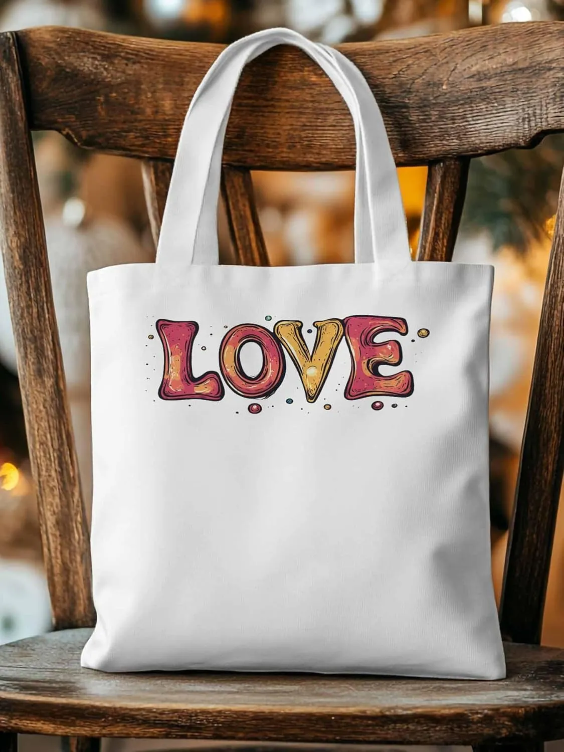 Canvas Tote Bag, Valentine Love Orange patterned Canvas Tote Handbags for Women Shoulder Bag,