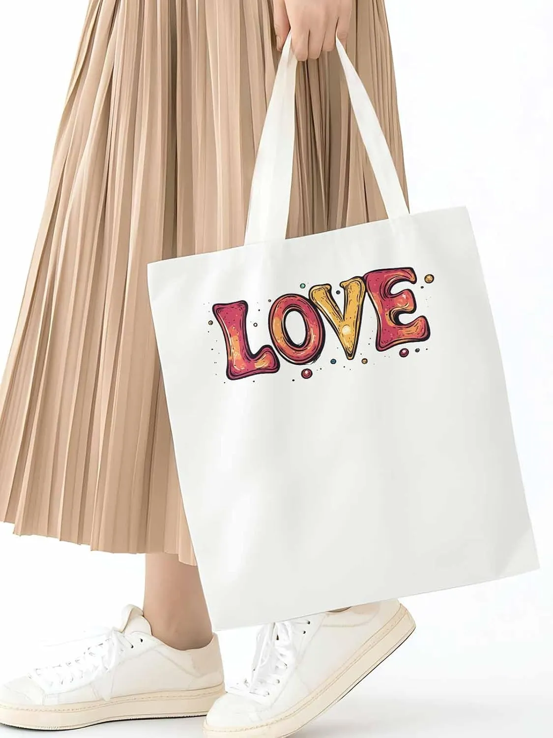 Canvas Tote Bag, Valentine Love Orange patterned Canvas Tote Handbags for Women Shoulder Bag,