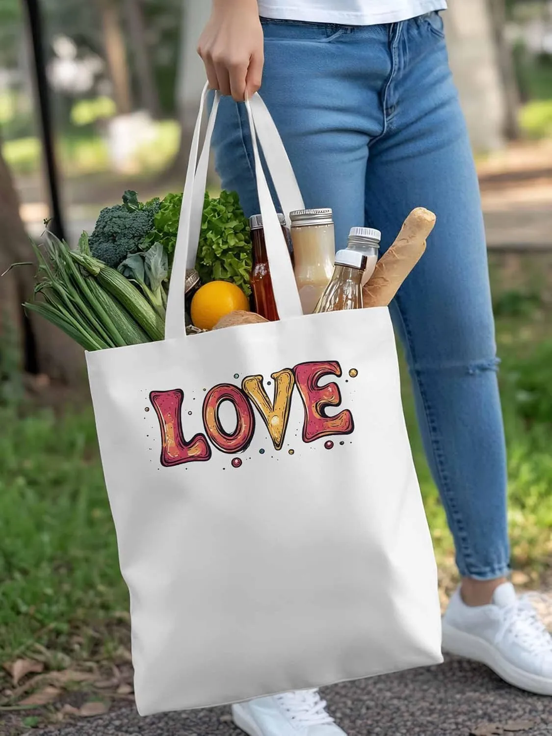 Canvas Tote Bag, Valentine Love Orange patterned Canvas Tote Handbags for Women Shoulder Bag,