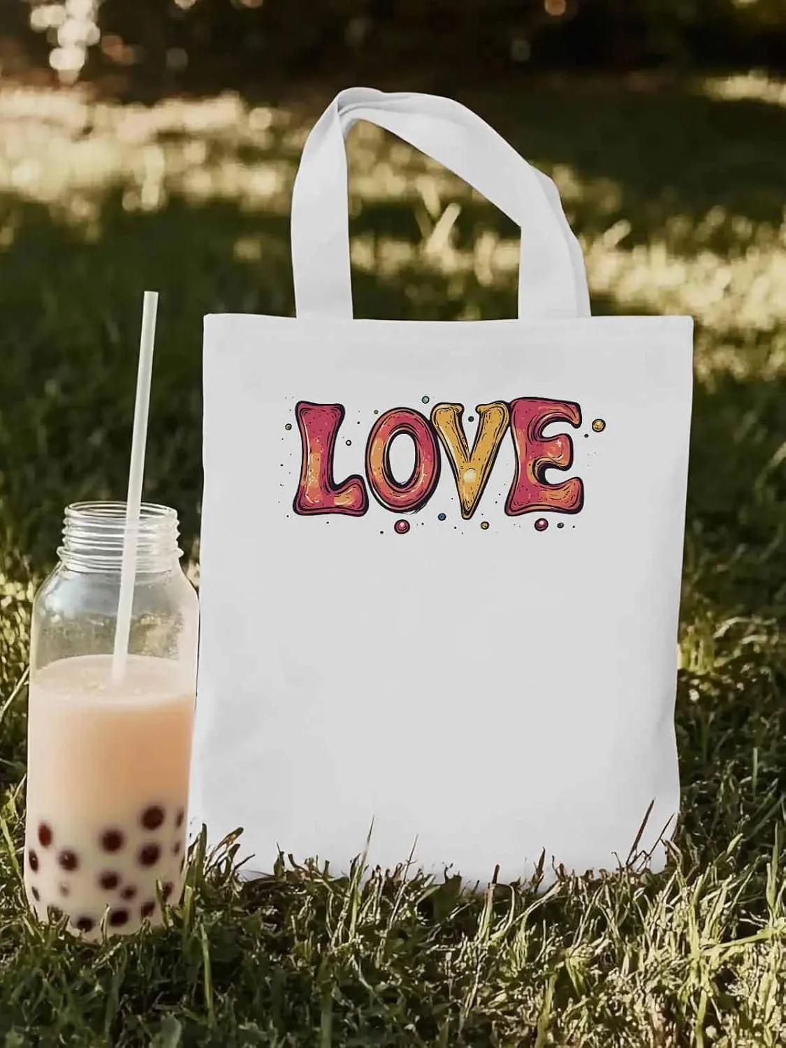 Canvas Tote Bag, Valentine Love Orange patterned Canvas Tote Handbags for Women Shoulder Bag,