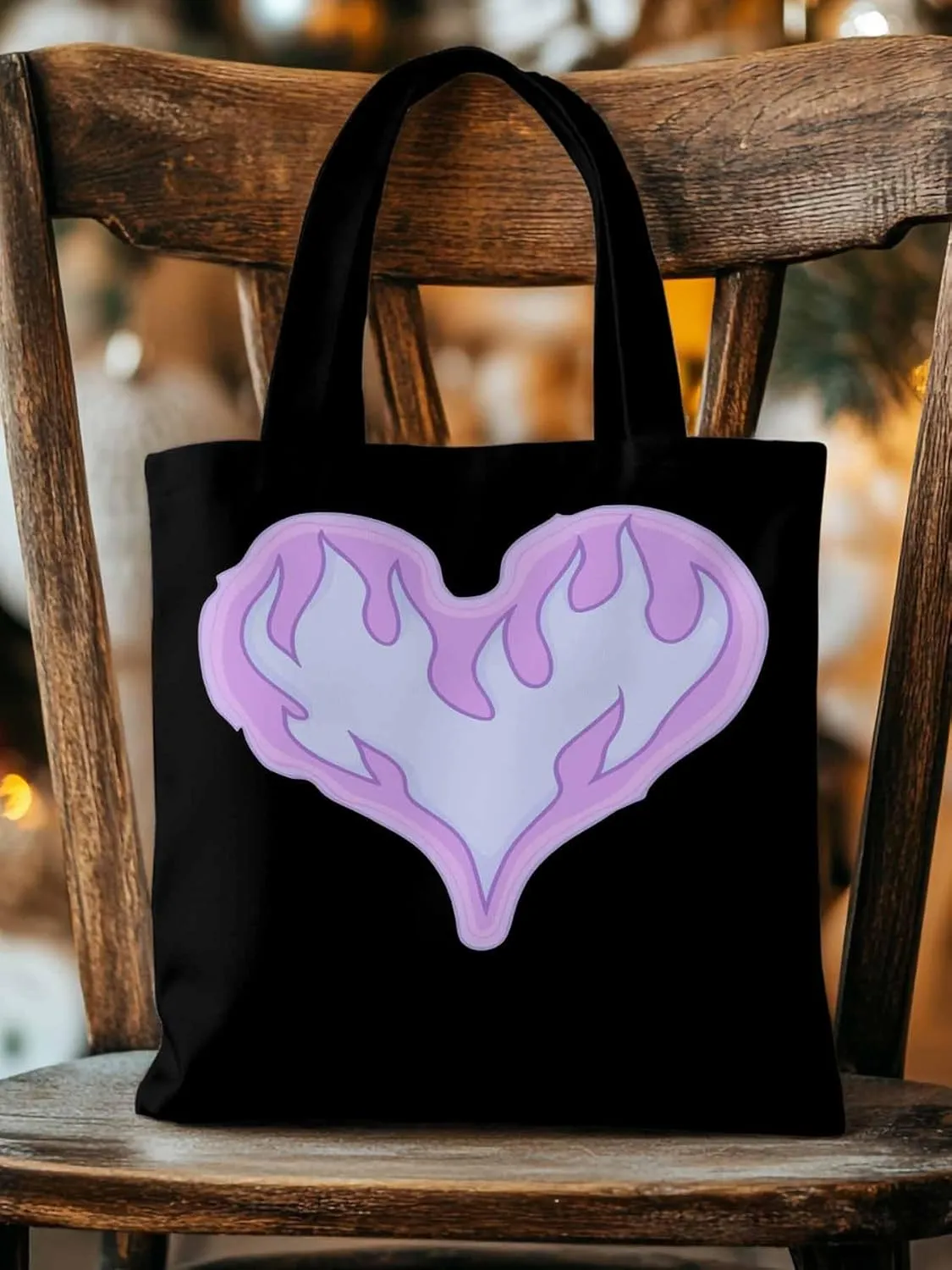 Canvas Tote Bag, Valentine's Day Abstract Fire Love Aesthetic Canvas Tote Handbags for Women Shoulder Bag
