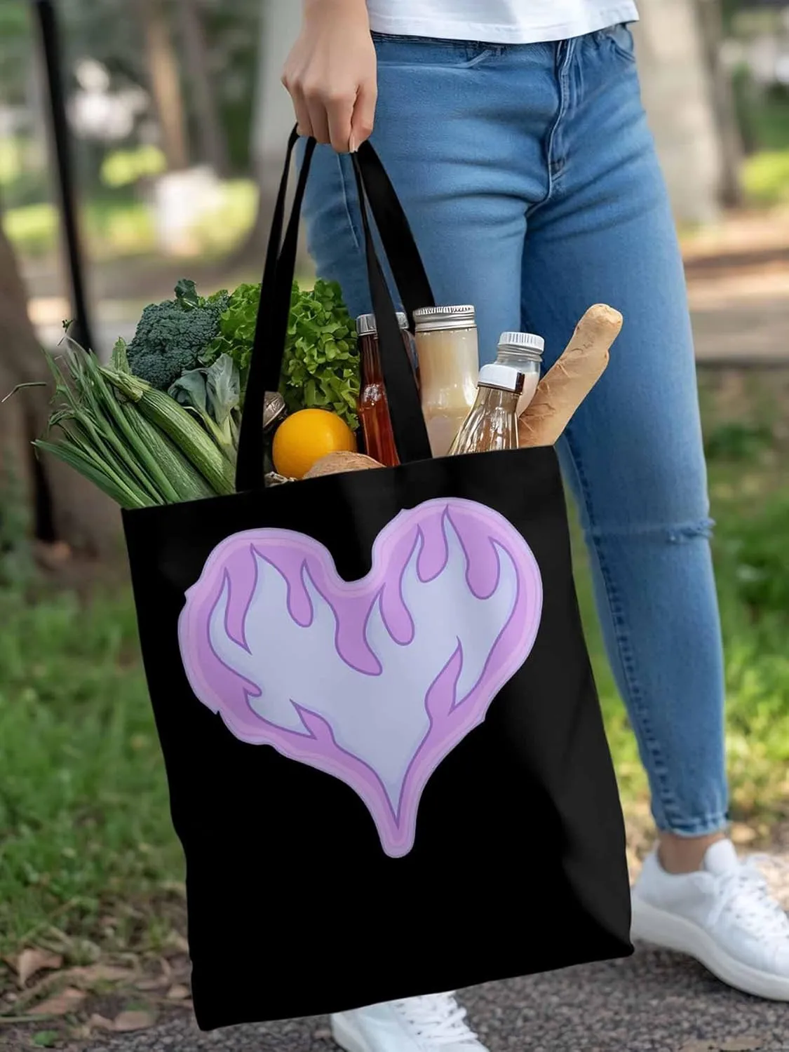 Canvas Tote Bag, Valentine's Day Abstract Fire Love Aesthetic Canvas Tote Handbags for Women Shoulder Bag