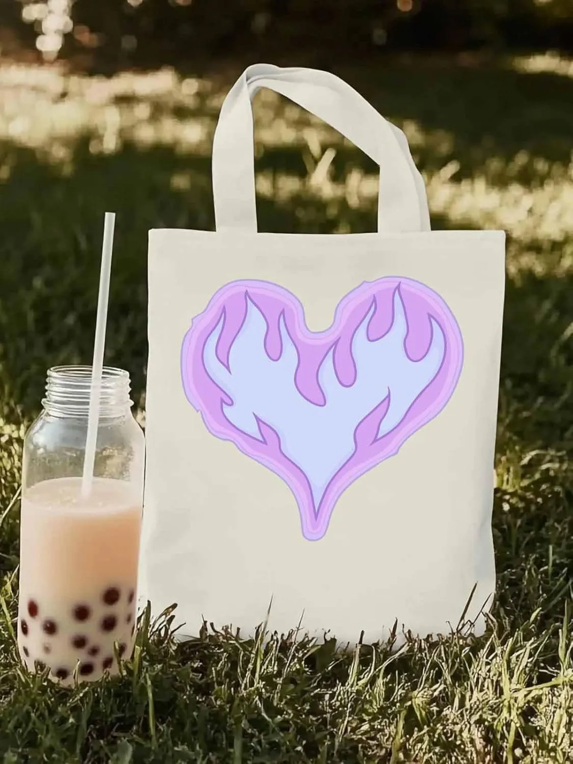 Canvas Tote Bag, Valentine's Day Abstract Fire Love Aesthetic Canvas Tote Handbags for Women Shoulder Bag