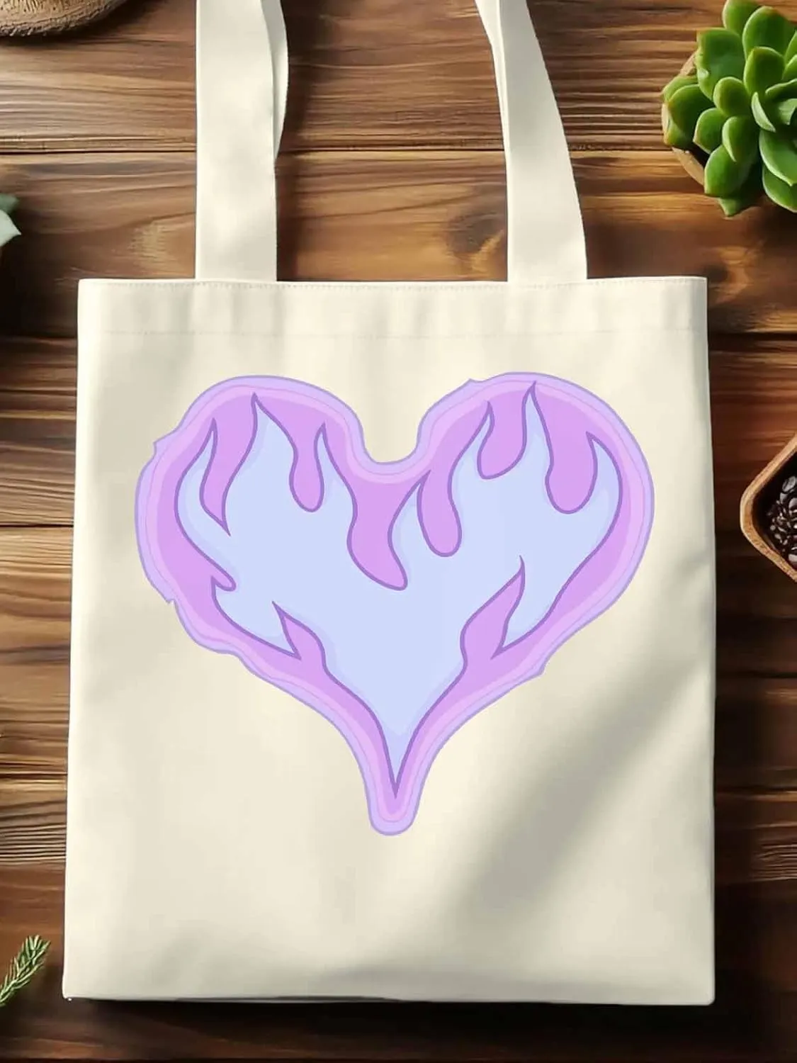 Canvas Tote Bag, Valentine's Day Abstract Fire Love Aesthetic Canvas Tote Handbags for Women Shoulder Bag