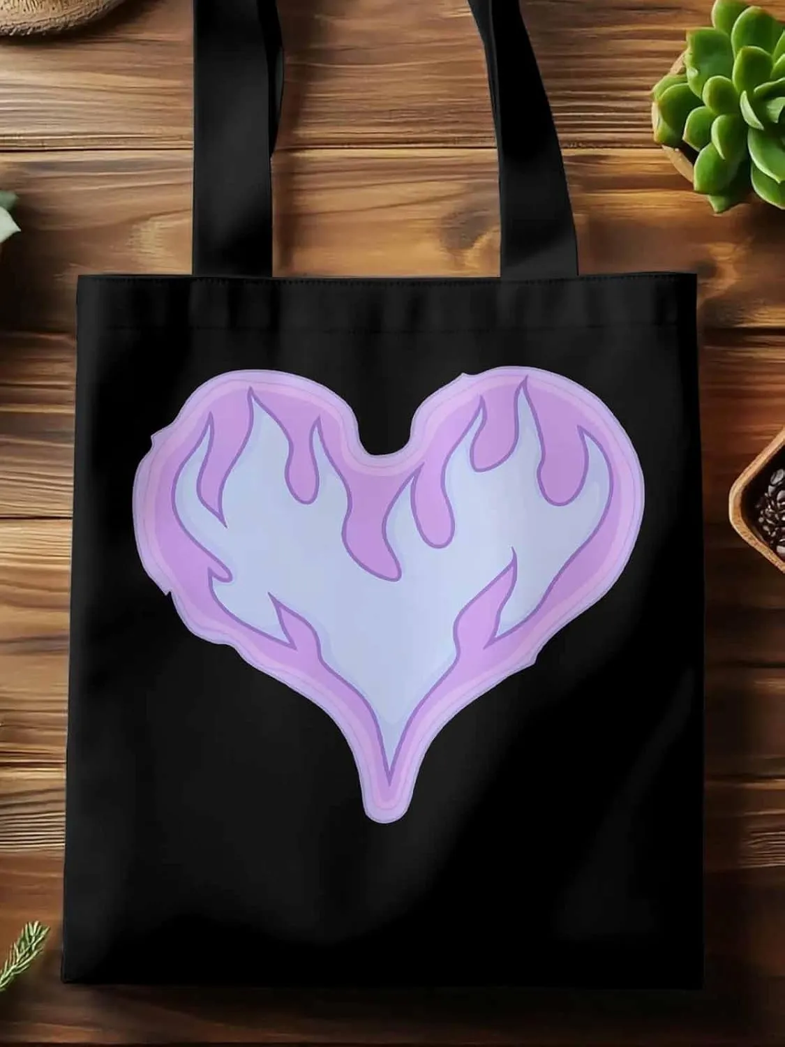 Canvas Tote Bag, Valentine's Day Abstract Fire Love Aesthetic Canvas Tote Handbags for Women Shoulder Bag
