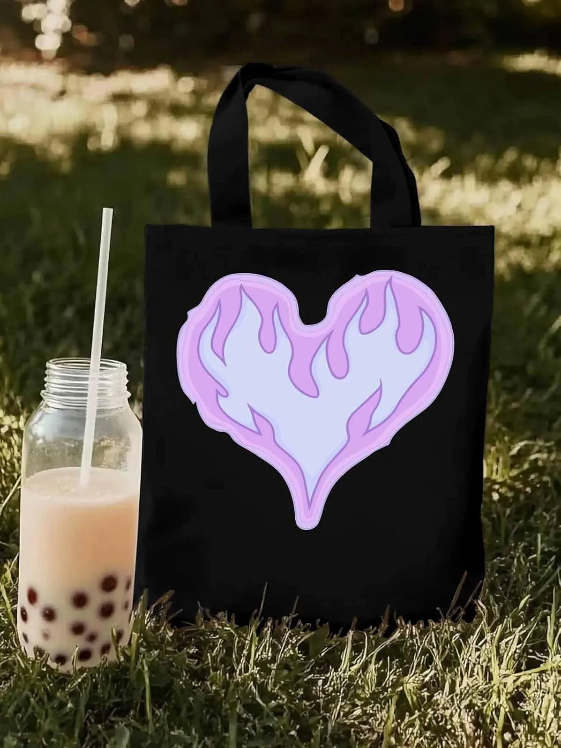 Canvas Tote Bag, Valentine's Day Abstract Fire Love Aesthetic Canvas Tote Handbags for Women Shoulder Bag