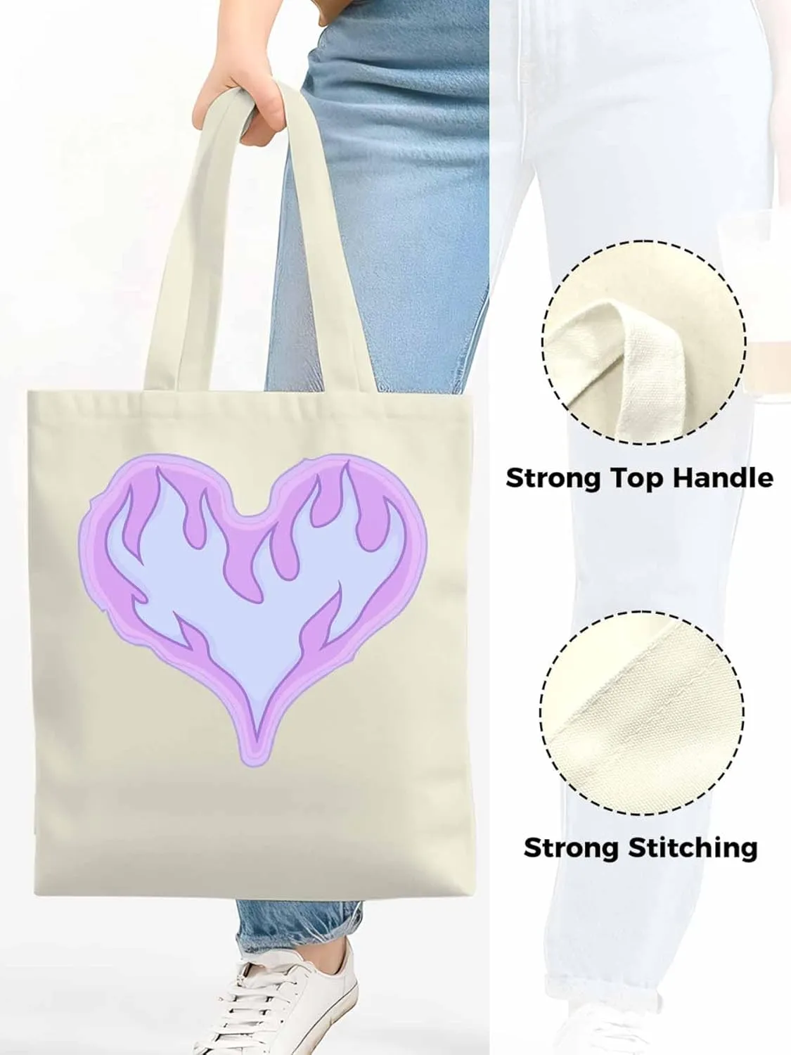 Canvas Tote Bag, Valentine's Day Abstract Fire Love Aesthetic Canvas Tote Handbags for Women Shoulder Bag