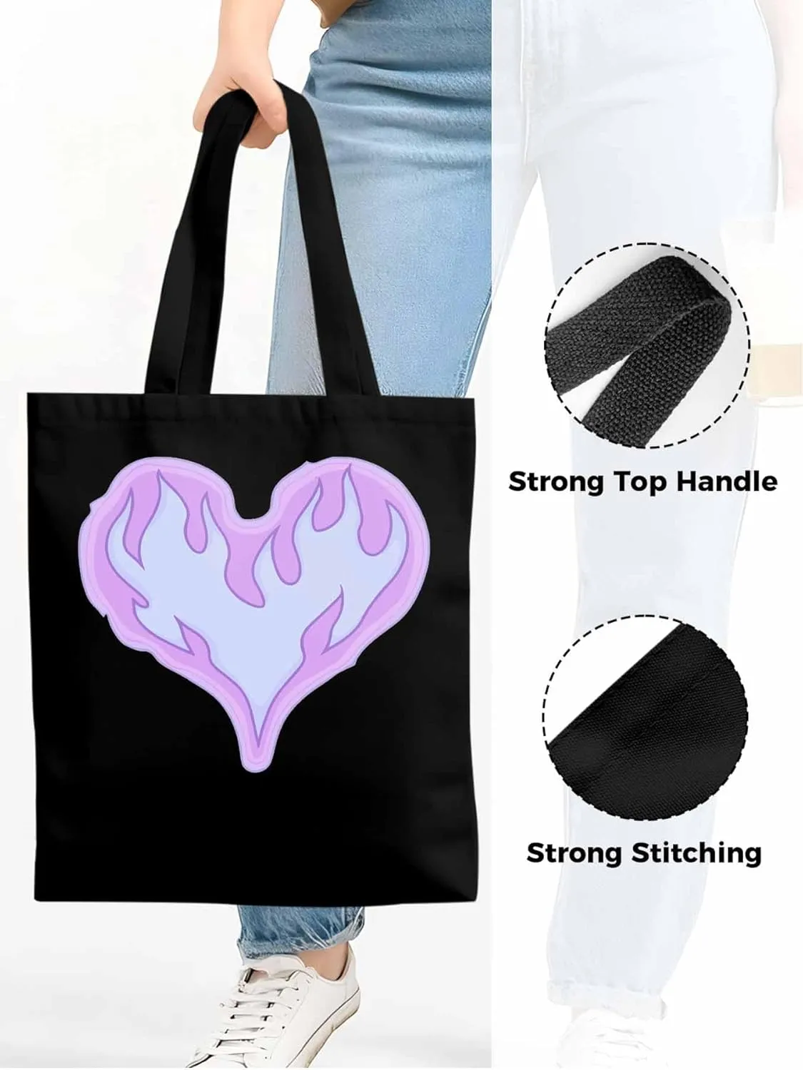 Canvas Tote Bag, Valentine's Day Abstract Fire Love Aesthetic Canvas Tote Handbags for Women Shoulder Bag