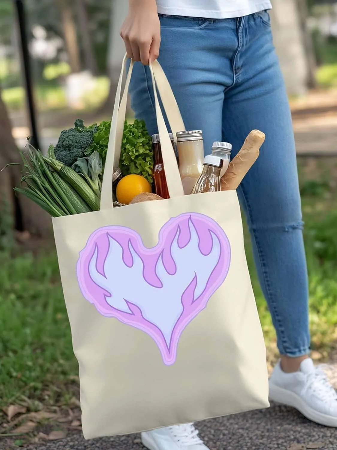 Canvas Tote Bag, Valentine's Day Abstract Fire Love Aesthetic Canvas Tote Handbags for Women Shoulder Bag