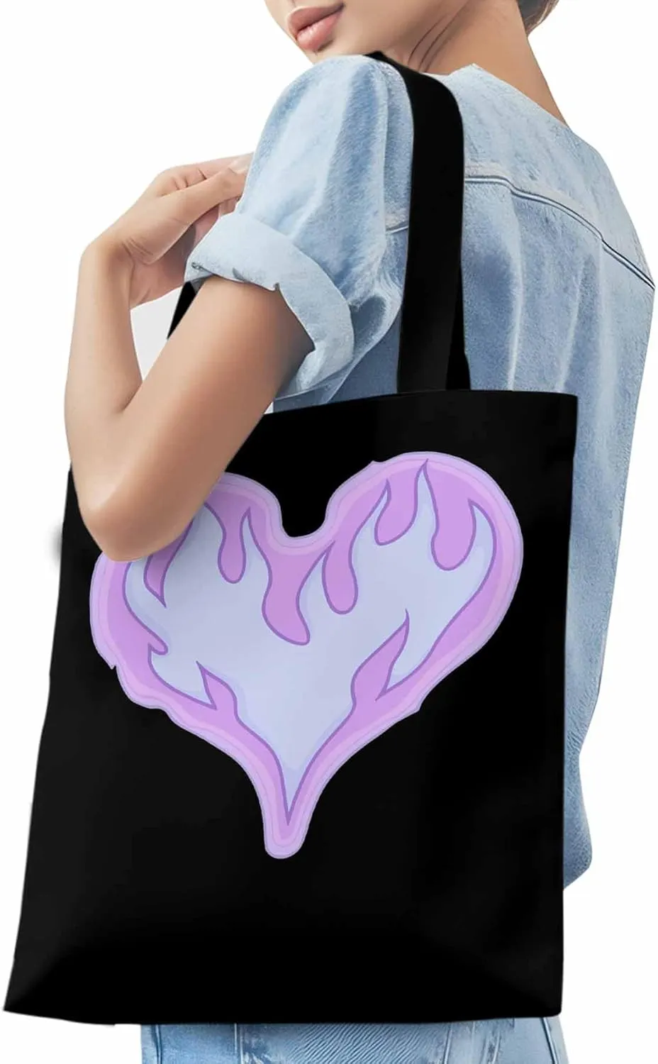 Canvas Tote Bag, Valentine's Day Abstract Fire Love Aesthetic Canvas Tote Handbags for Women Shoulder Bag